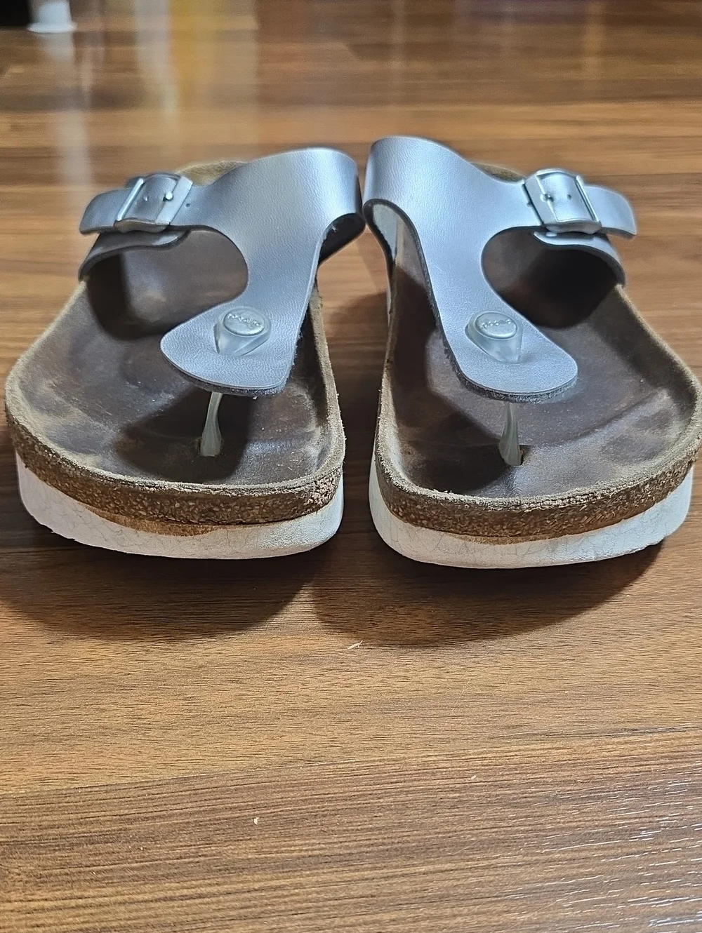 Papillio Birkenstock Gizah Silver Leather Toe-Post Platform Sandals
